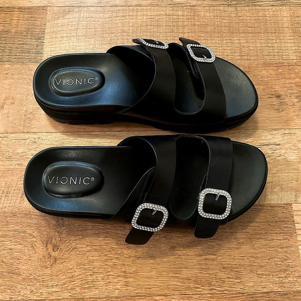 Vionic Women’s Size 9 Solid Black Rhinestone Buck… - image 2